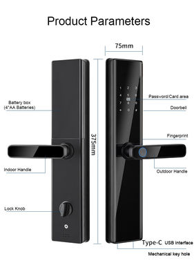 Key Password Card Fingerprint Smart Lock Aluminum Alloy and Tempered Glass