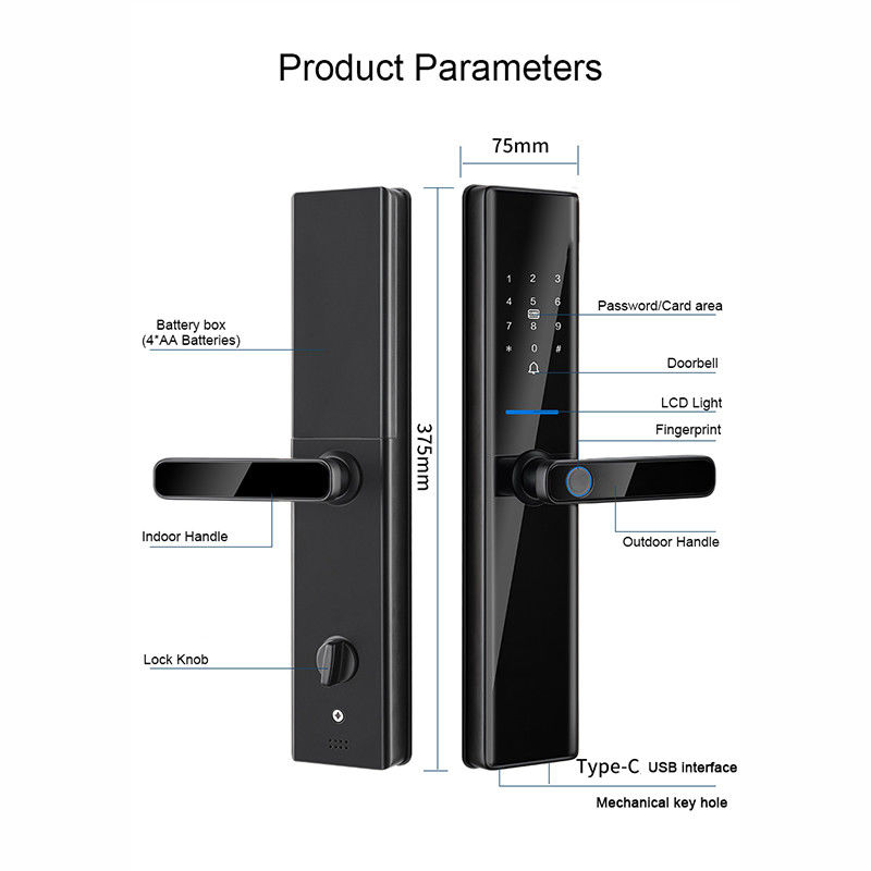 Black Intelligent Bluetooth Door Lock Remote Electronic Door Locks For Homes