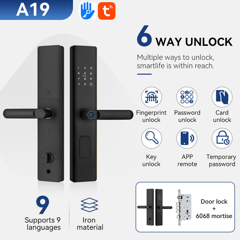 Qleung A19 Smart Door Lock with 6-in-1 Multi Unlock Ways, 0.5s Fast Semiconductor Fingerprint Sensor and Built-in Electronic Doorbell